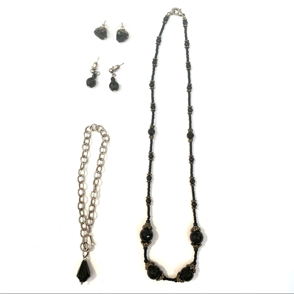 Nordstrom Black Stone Necklace, Bracelet, Earrings